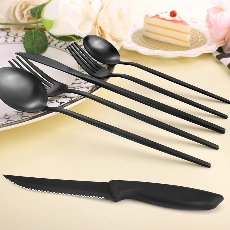 48 Piece Matte Black Silverware Set