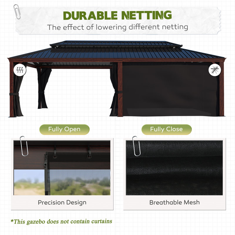 Veikous Hardtop Double-Roofed Aluminum Patio Gazebo Multiple Sizes, 24' x 14'