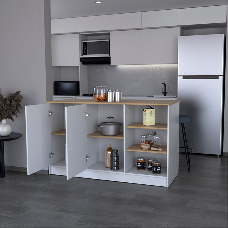 Kitchen Island Leoti, Kitchen, White, 26.3" H x 35.6" W x 59" D