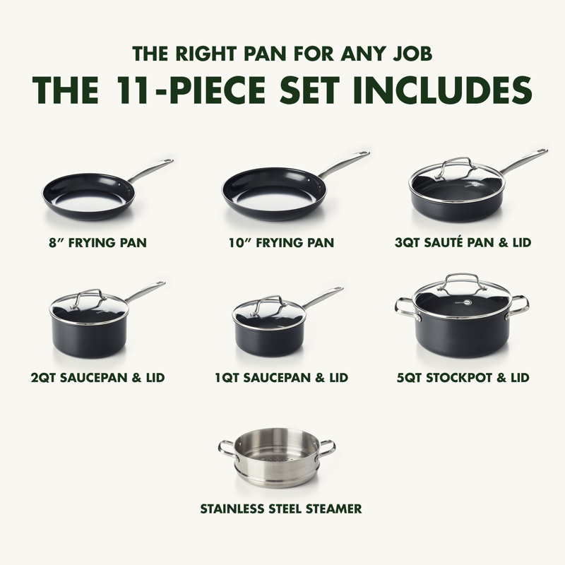 GreenPan Chatham Black Prime Midnight Healthy Ceramic Nonstick 11 Piece Cookware Set