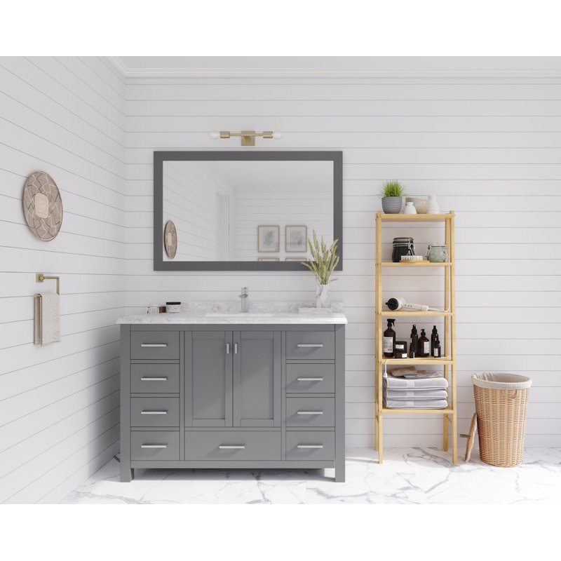 Ensemble de meuble-lavabo simple 48 po Mariário, Gris, Marbre de Carrare blanc