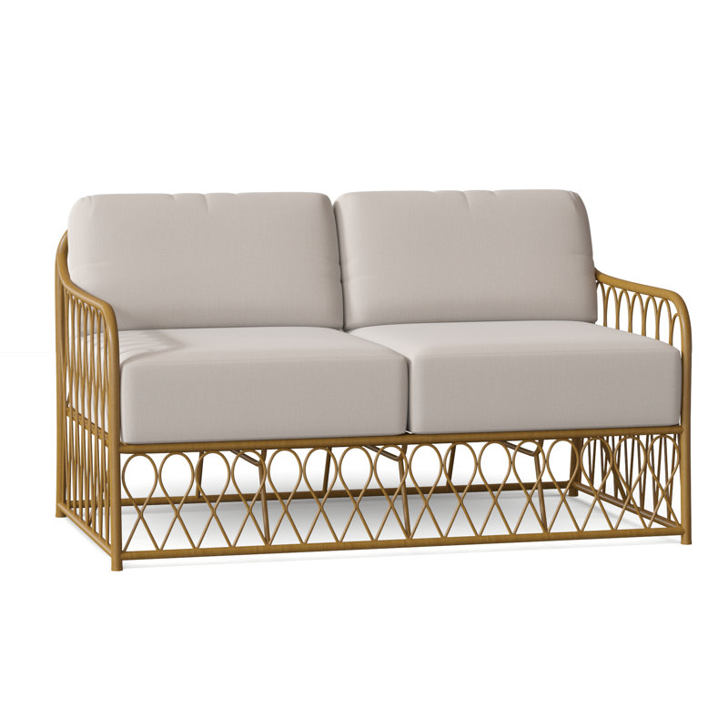 Cane 53.75'' Wide Aluminum Loveseat with Cushions, Canvas Bird's Eye Sunbrella® Canvas