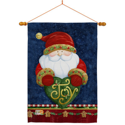 Polyester à 2 faces 40 po x 28 po « Santa tenant Joy Heart » Ensemble de drapeaux