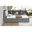 Lit plateforme en bois robuste | Tête de lit avec rangement, tablette rotative et lit gigogne pour chambre d'amis-307549200-307549214