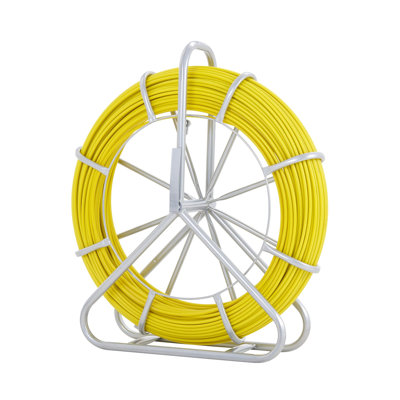 Fish Tape Fiberglass, 492 ft, 5/16 in, Duct Rodder Fishtape Wire Puller, Cable Running Rod with Steel Reel Stand, 3 Pulling Heads, Fishing Tools for Walls and Electrical Conduit, Non-Conductive