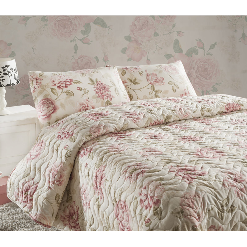 Marchan Cotton Blend Floral Bedspread with Pillowcases Included, W220 x L240cm