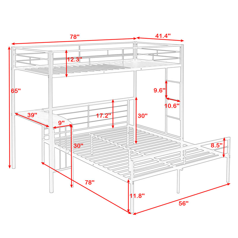 Elsah Kids Twin Over Full Bunk Bed, Silver
