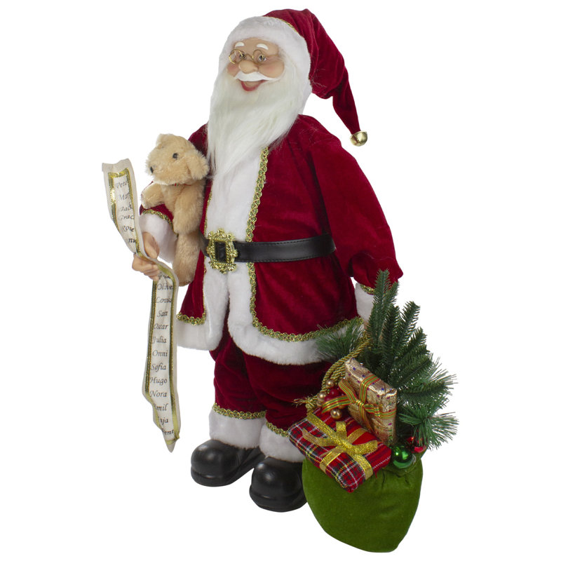 24" Red and White Santa Figurine with Presents and Naughty/Nice List