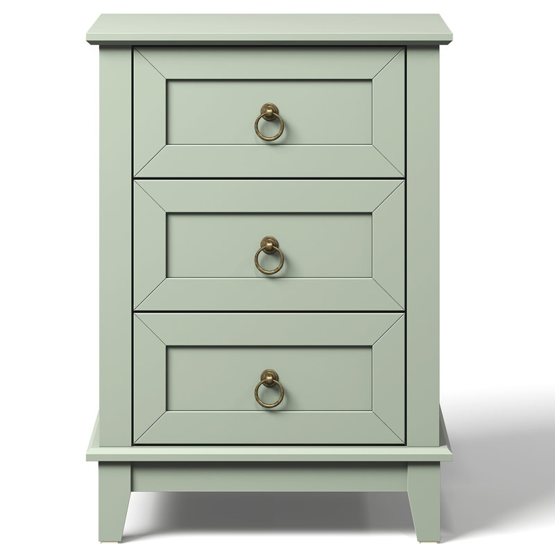 Modern 3-Drawer Wooden Nightstand, Green