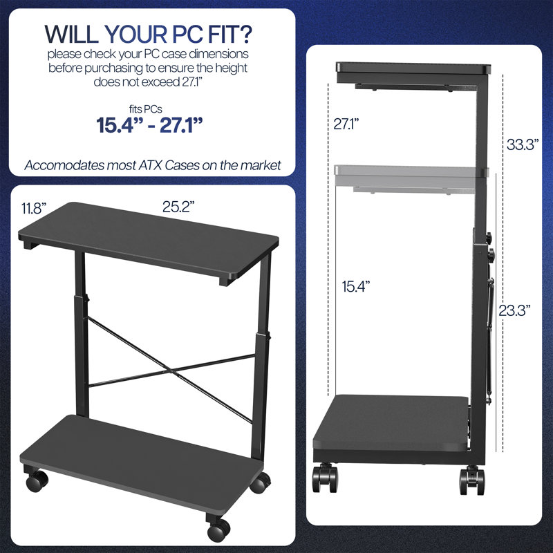 VIVO Black Mobile PC Cart with Storage, Premium Computer Tower Holder