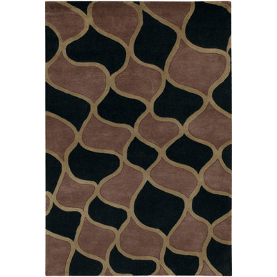 Sidney Authentic Hand-Tufted Handmade Brown & Black Modern High-Low Geometric Mosaic Wool Area Rug