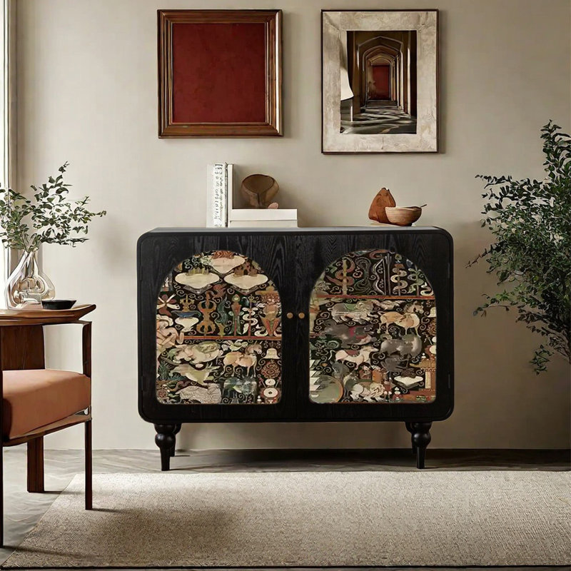 Modern Art pattern solid wood accent cabinet
