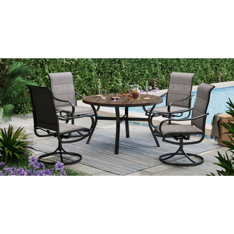 Ensemble repas pour patio 4 personnes Leonard avec chaises pivotantes