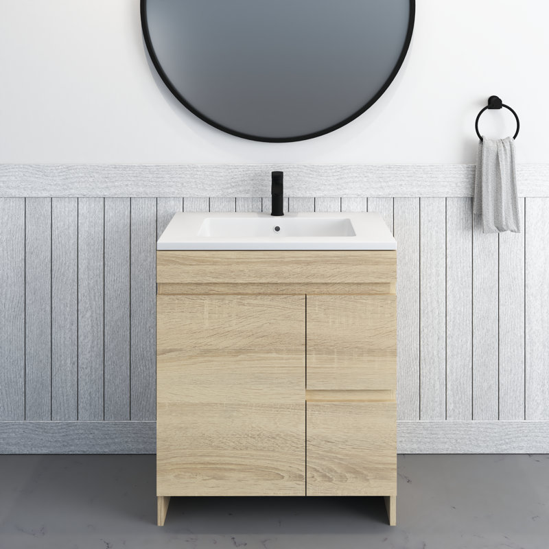 Waelyn 30 " W Freestanding Standard Free Standing 1 Single Vanity Bathroom Vanity With Acrylic Top, White Oak