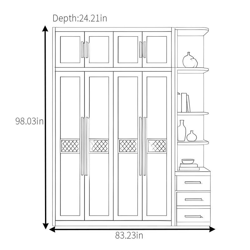 Armoire classique rétro, H 98,03 po x l 83,23 po x P 24,21 po 