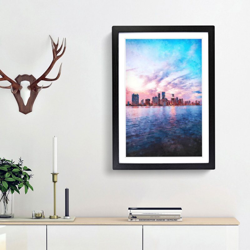 Miami Florida Skyline - Picture Frame Painting Print, 33cm H x 24cm W x 2cm D, Black Framed