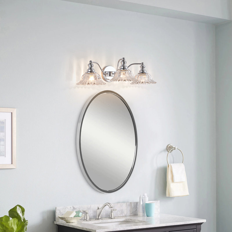 Éclairage pour meuble-lavabo de salle de bain rétro à finition chromée 3 lumières Homologué UL, Chrome poli, Clair