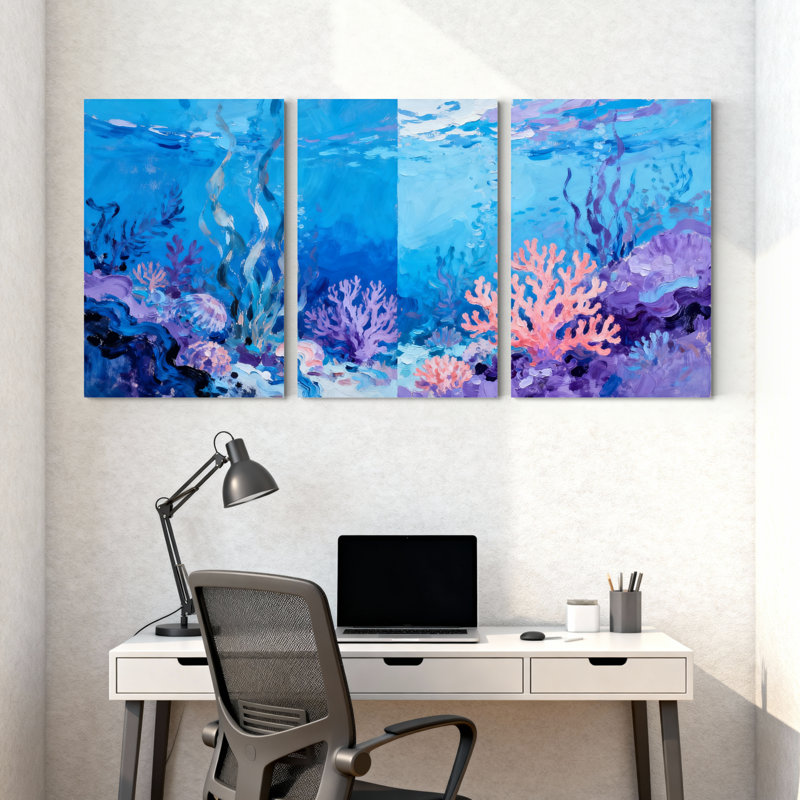 Nautique et plage sous l'eau, récif de corail, ensemble de 3 reproductions d'art sur toile, H 30 po x l 60 po