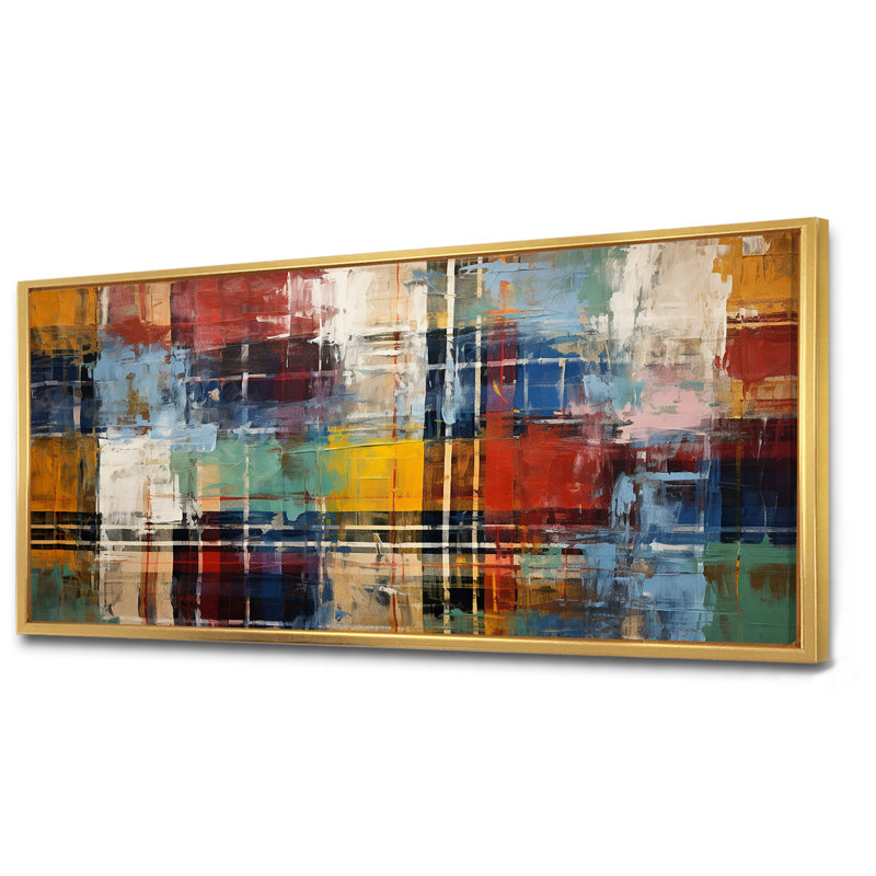 Colourful Earth Colours Tiles IV - Boho Mosaic Wall Art Decor, 28" H x 60" W x 1.5" D, Gold Floater Framed