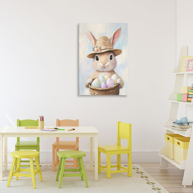 «Bunny with Pâques Egg Basket», toile par The Prints Vibe, 30 x 20