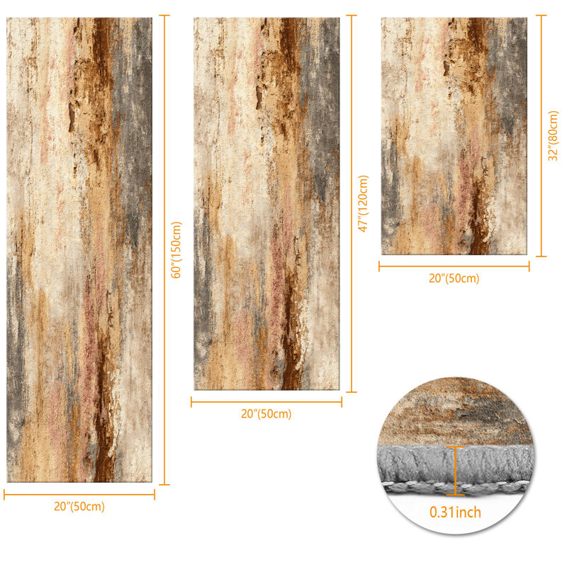 Tapis de cuisine 20 po x 32 po + 20 po x 48 po + 20 po x 59 po Tapis de cuisine à motif abstrait antidérapant 3 pièces
