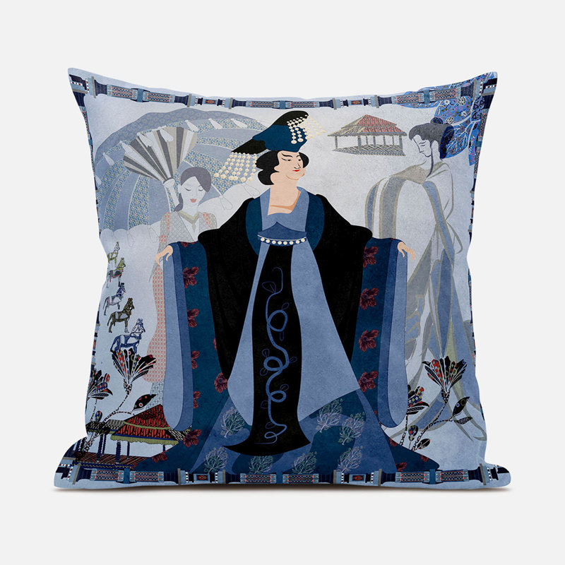 Housse et insert de coussin décoratif en polyester, 16 po x 16 po, Brun et bleu