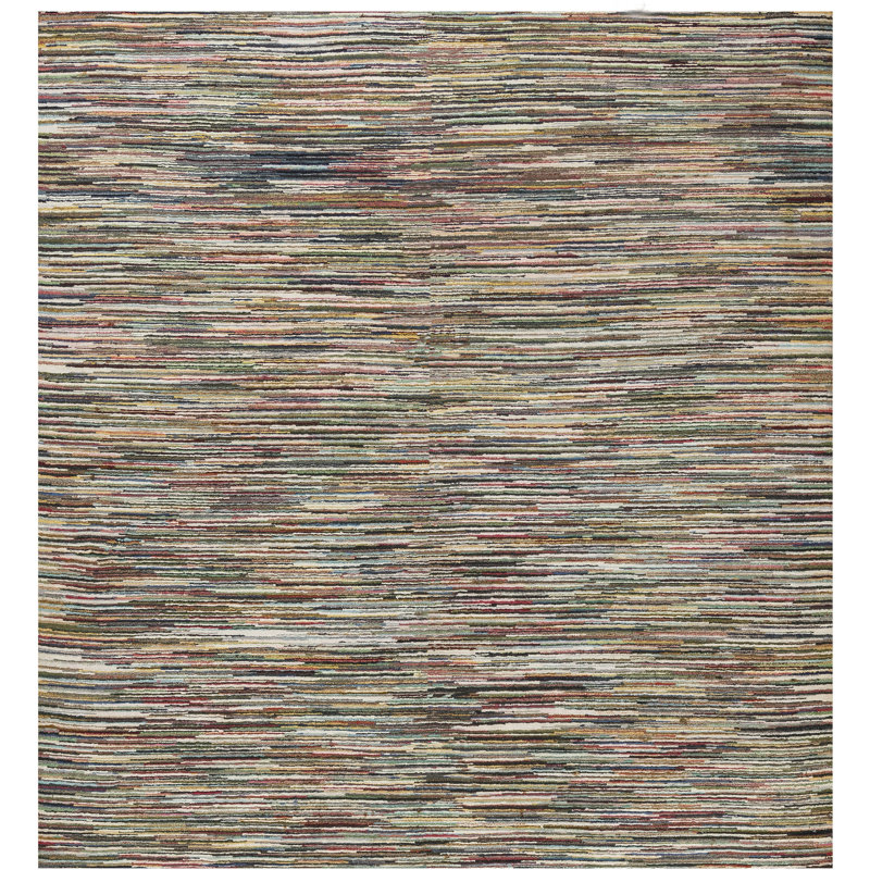 Tapis américain en laine à rayures multicolores 8 pi 6 po x 9 pi 2 po