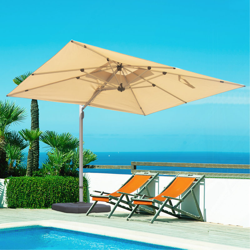 Parasol de terrasse rectangulaire déporté de 2,74 m x 3,35 m avec mât central (beige, base non incluse)
