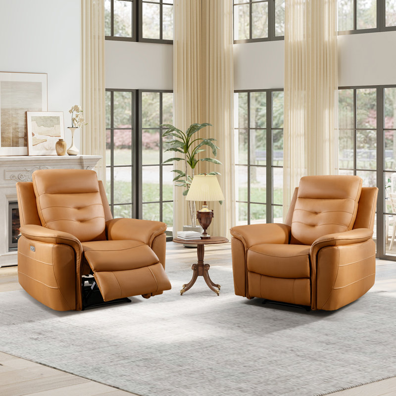 Fauteuil inclinable en simili cuir de qualité supérieure avec moteur simple et USB (ensemble de 2) Jong, Orange