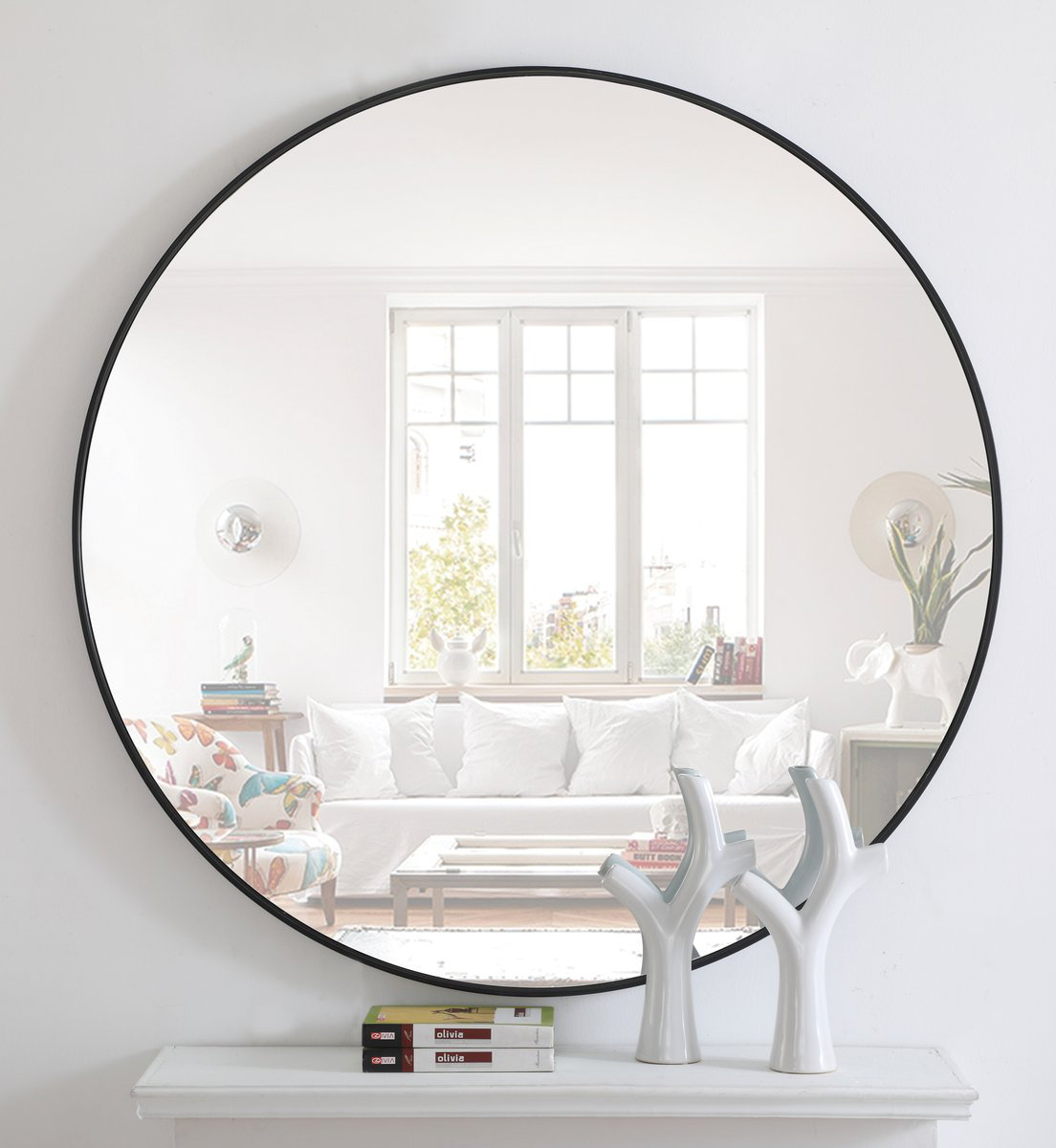 Sabine Metal Round Wall Mirror, Black, 21" x 21"