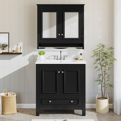 Ensemble de meuble-lavabo 30 po avec lavabo en céramique et organisateur de porte