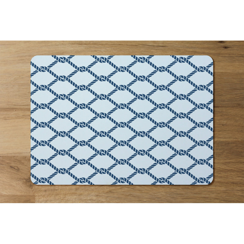 Helen Polyester-Coated Hardboard Geometric Rectangle Placemat, Navy/White