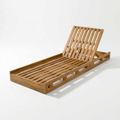 Adjustable Solid Wood Outdoor Lounge Chair with Reclining Back and Slatted Design