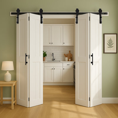 S&Z TOPHAND® 80X84in (20X4) White Bi-Fold Barn Door, Double Folding Sliding Door With Hardware Kit & Handle, Solid MDF With Waterproof PVC Surface,No Assembly Required