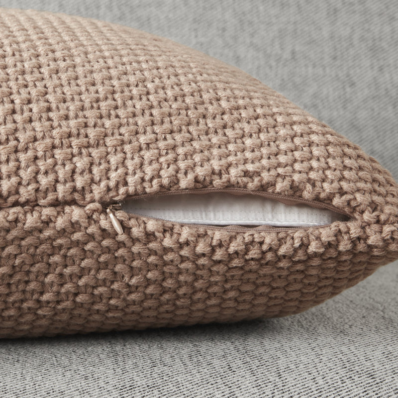 Brown Knit Polyester Euro Pillow Cover with Hidden Zipper