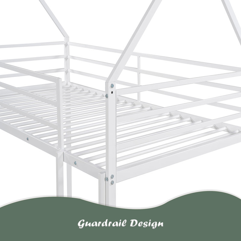 Twin Over Twin House Bunk Bed With Built-In Ladder, White