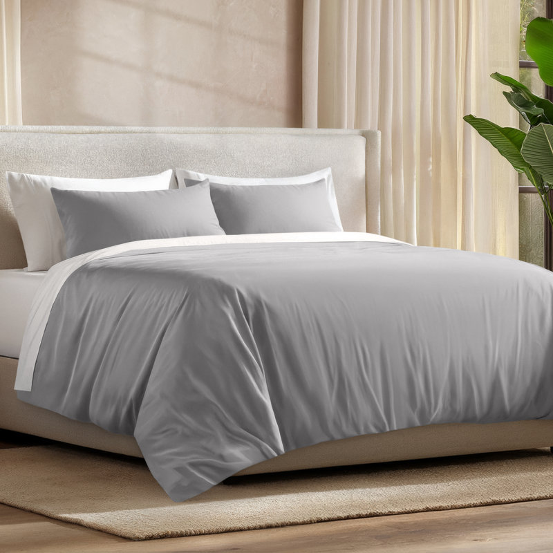 Ensemble de couette en rayonne de bambou, Gris clair, Housse de couette simple + 1 taie décorative stan