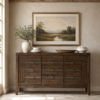 Carrollton Wood Sideboard with Drawers & Cabinets - Rustic Ranch 