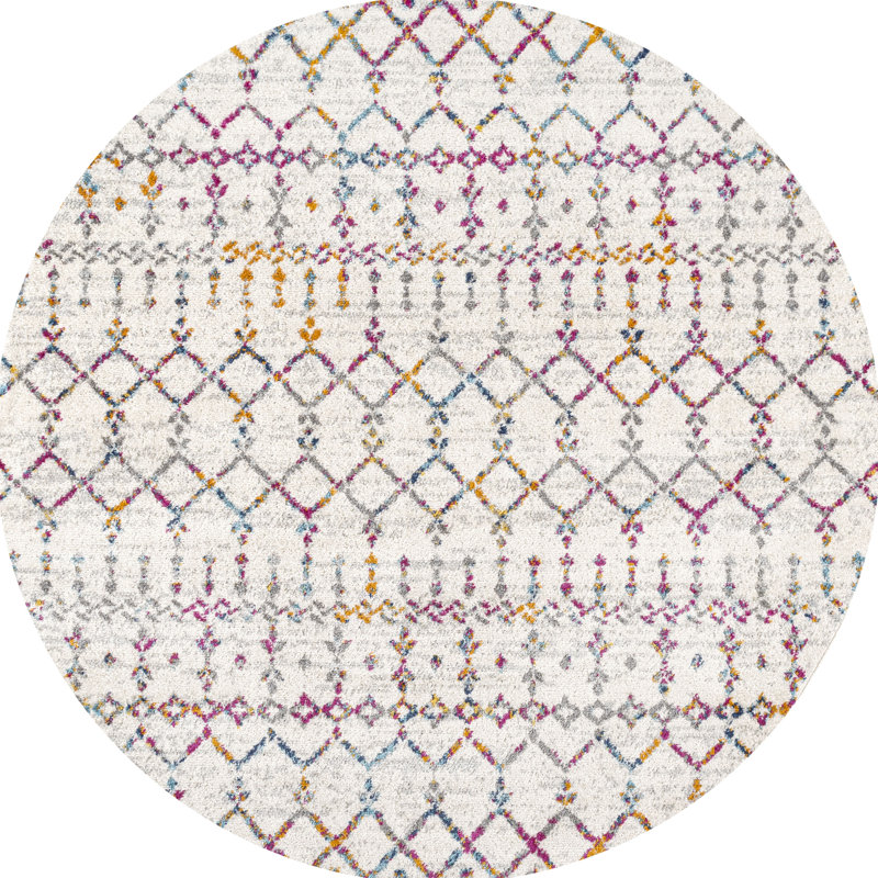 Kateshia Moroccan HYPE Boho Vintage Diamond Ivory/Multi Rug, Round 5'