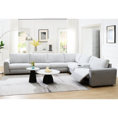 Canapé modulaire inclinable électrique en sherpa et velours Tarrance