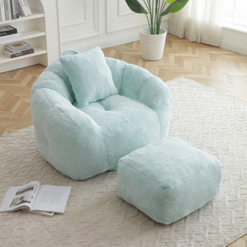 Fauteuil à billes géant avec repose-pieds pour le salon, Bleu clair