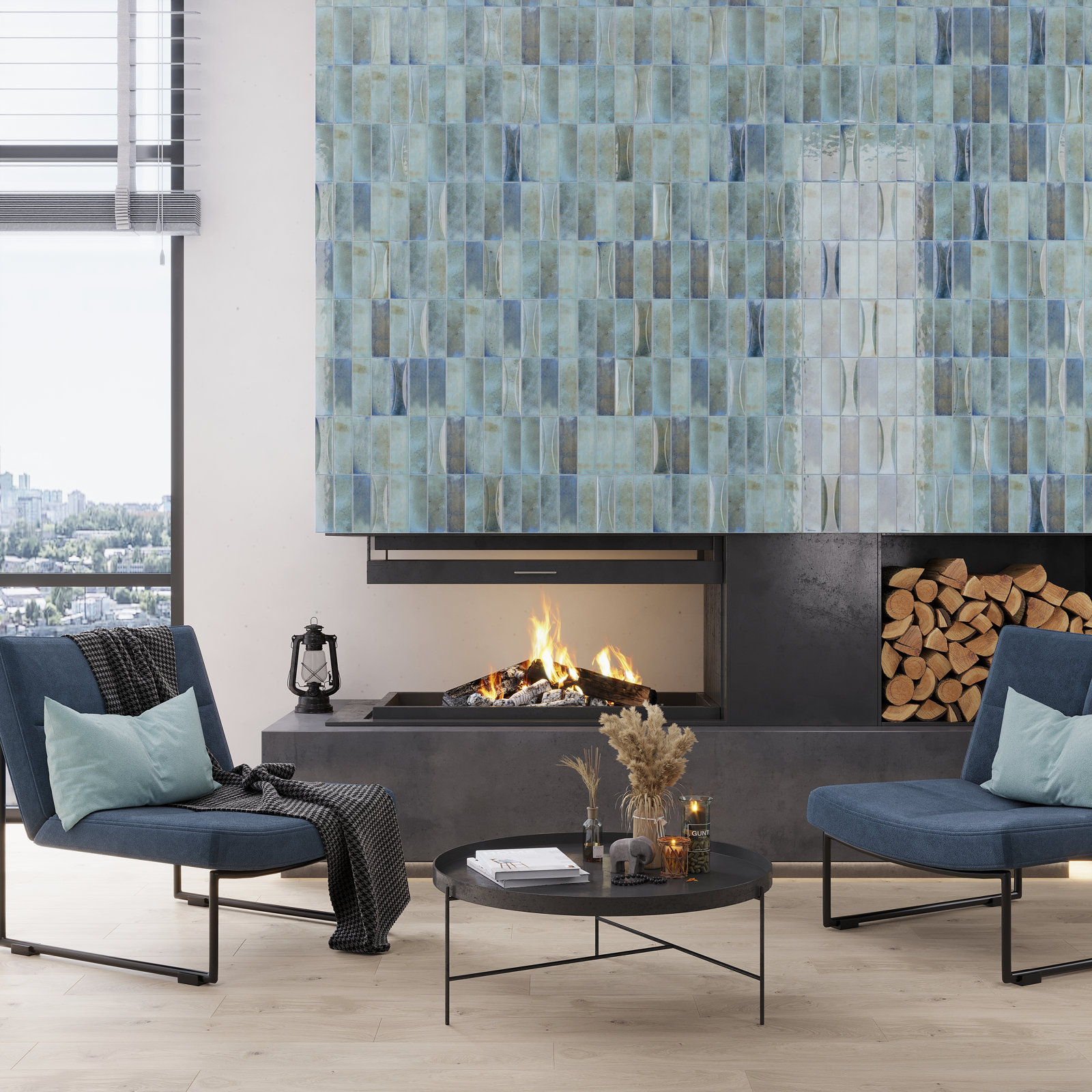 Antiek 3" x 8" Ceramic Subway Tile, Blue