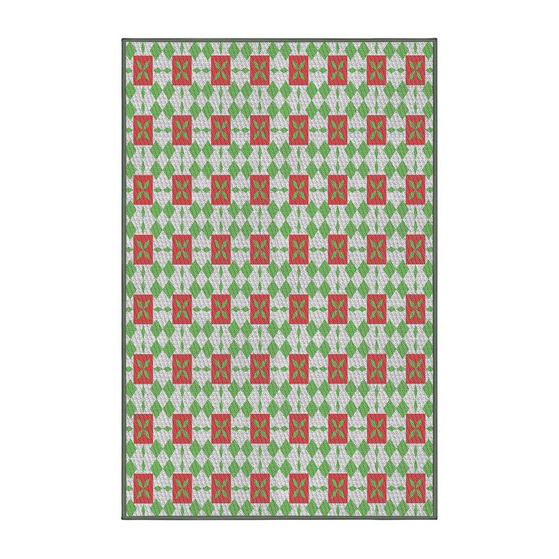 Tapis brun/vert tissé à la machine, Rectangle 4 pi x 6 pi