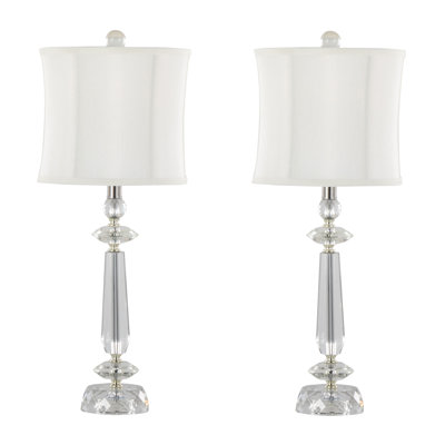 Karat 25.5" Contemporary Crystal Table Lamp Set of 2 - Clear K9 Crystal & Chrome Metal Base with White Linen Softback Shade by LumiSource