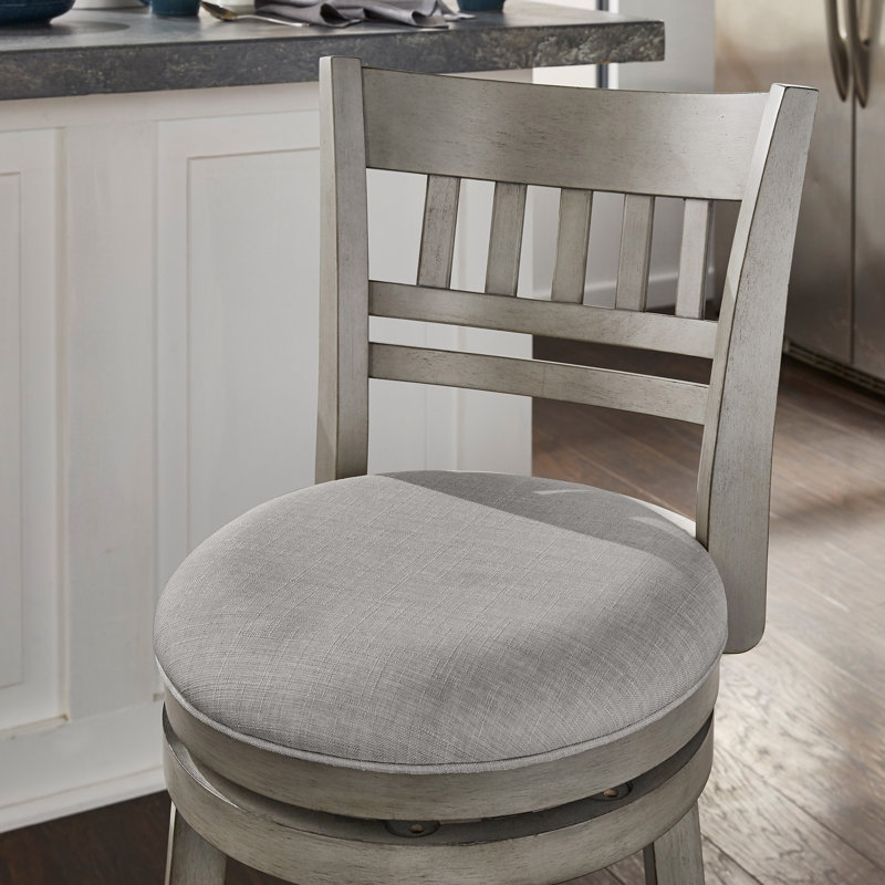 Amerah Swivel Upholstered Counter Stool with Solid Wood Frame, Gray Linen, Counter Stool (24.37" Seat Height), Antique Gray