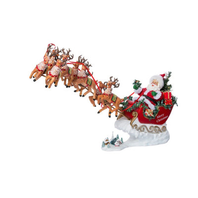 Kurt Adler Fabriche Musical Santa With 8 Reindeer, 2-Piece Set, 24in