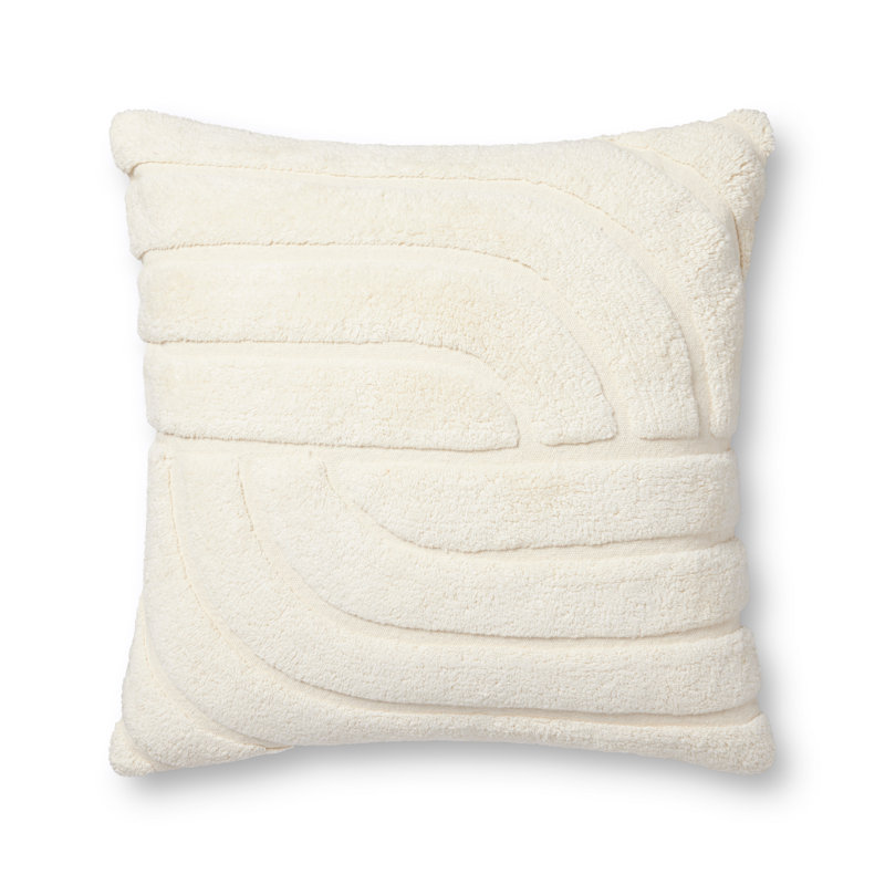 Ivory 22'' Square Cotton Blend Textured Throw Pillow