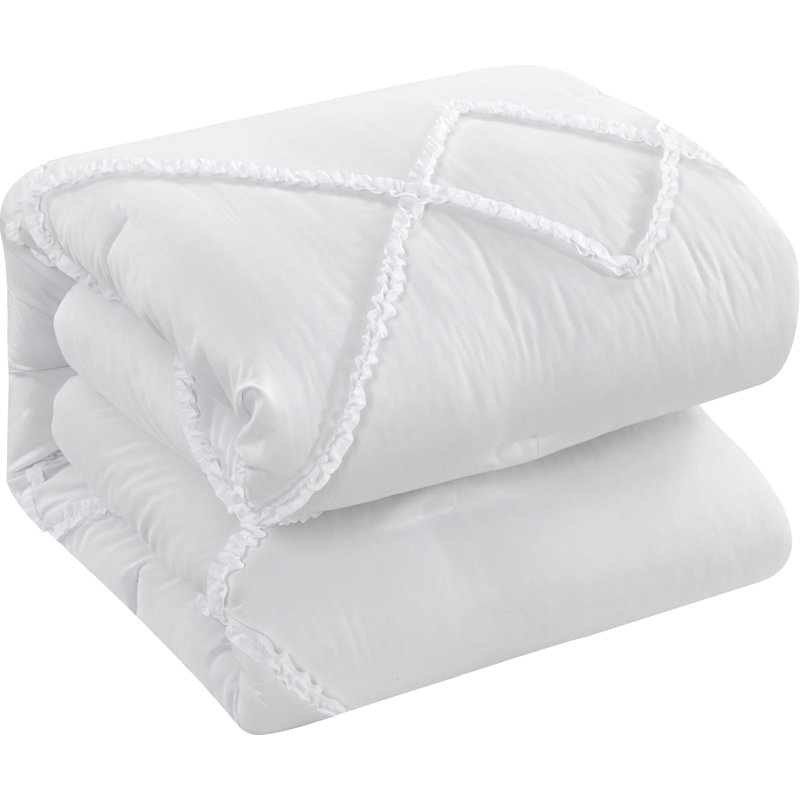 Alissar White Microfiber Queen 7-Piece Comforter Set