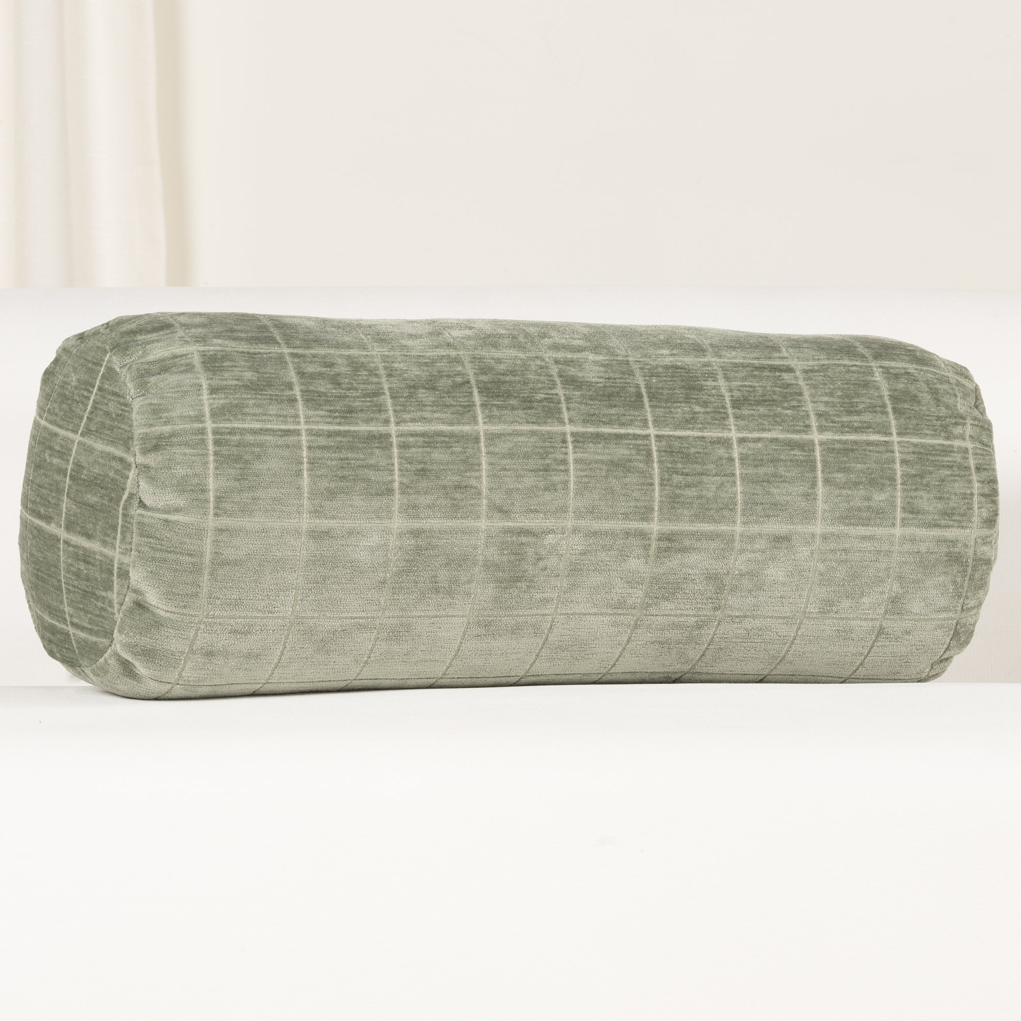 Otterville Velvet Grid Bolster Pillow, Green Geometric, Bolster 8"H x 39"W