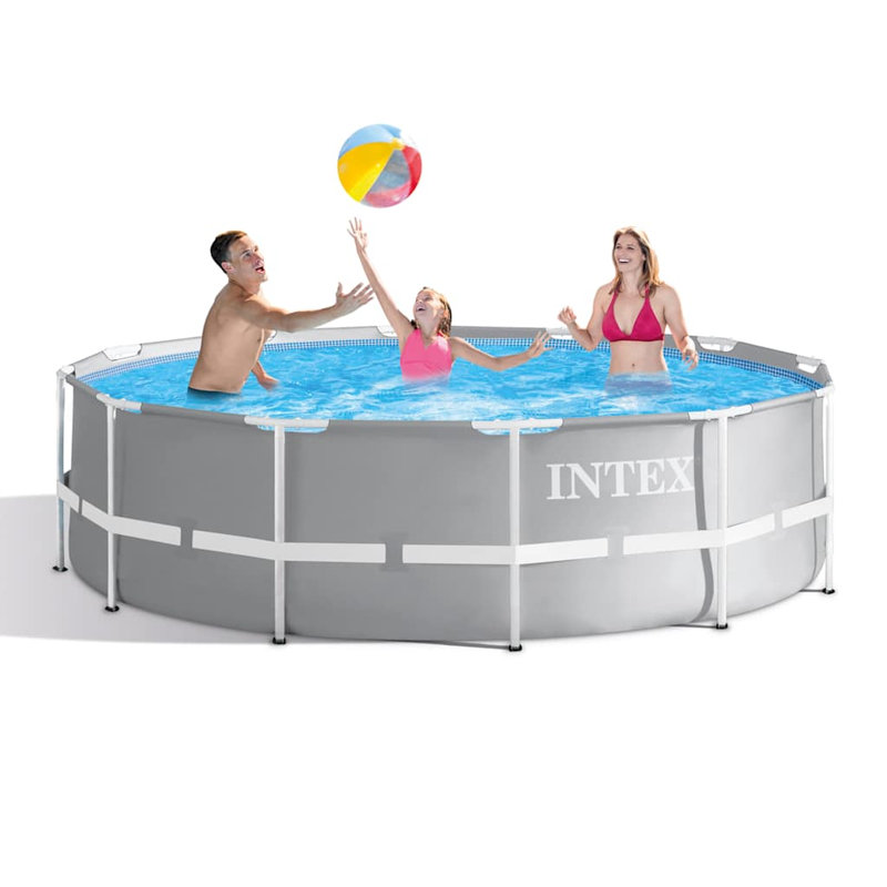 INTEX Above Ground Pool Light Grey PVC With Steel Frame Large, 216.1" W x 122" H, Gray